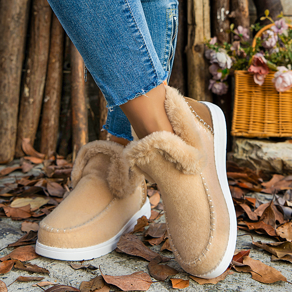 Dames Fleece Enkelboots – Warme Slip-On Winter Schoenen met Orthopedische Steun