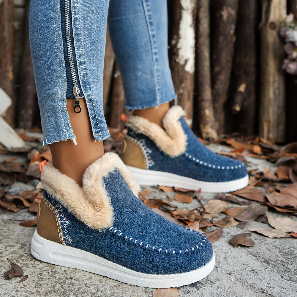 Dames Fleece Enkelboots – Warme Slip-On Winter Schoenen met Orthopedische Steun