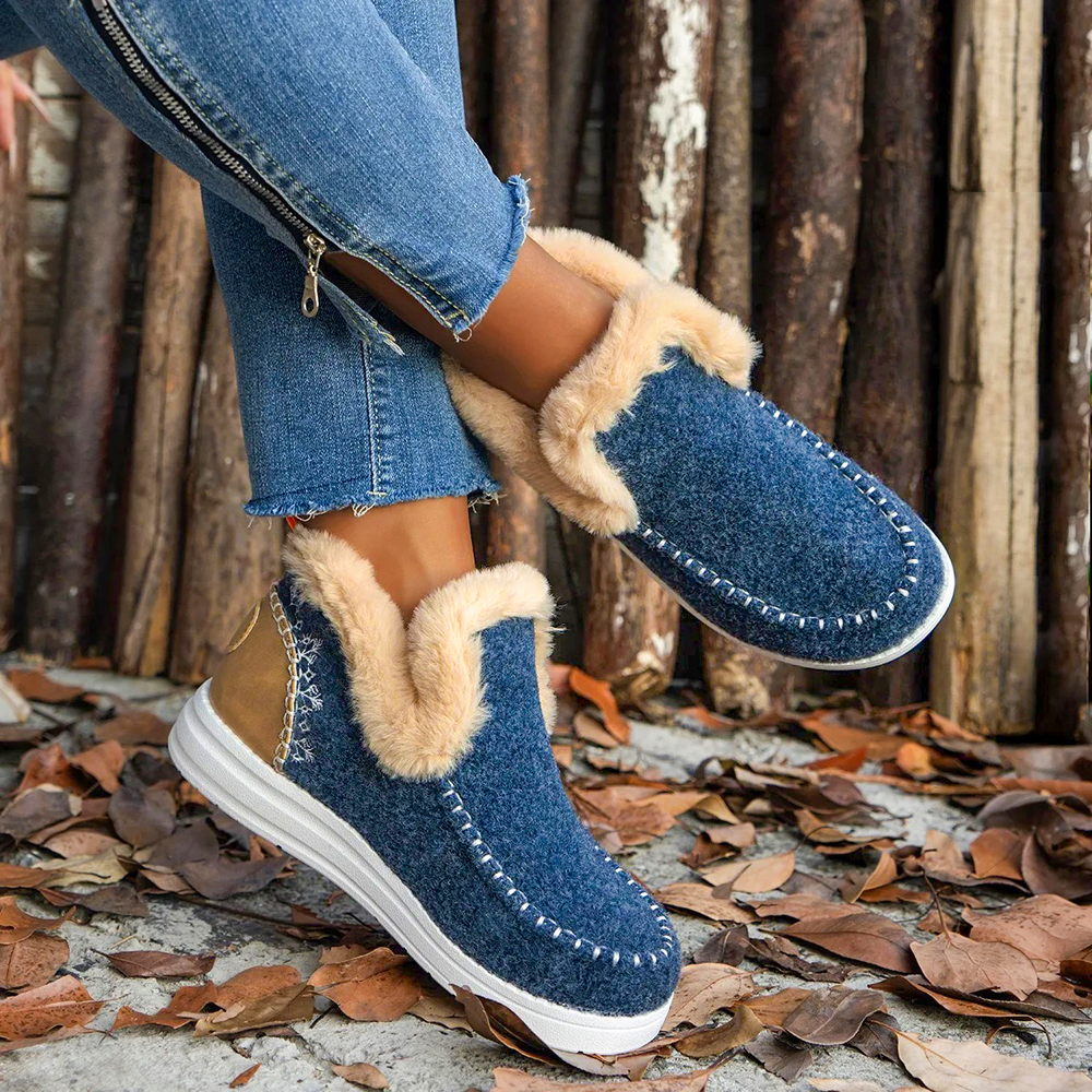 Dames Fleece Enkelboots – Warme Slip-On Winter Schoenen met Orthopedische Steun