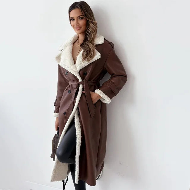 Dames Winterjas in Shearling Stijl – Gezellige Lange Jas voor Koud Weer