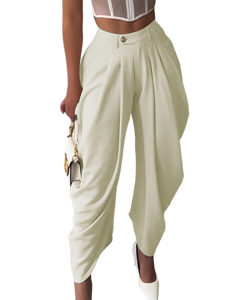Business Casual Broek – High Waist Loose Fit met Elegante Drape en Zakken