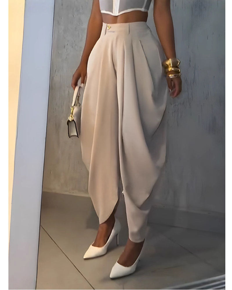 Business Casual Broek – High Waist Loose Fit met Elegante Drape en Zakken