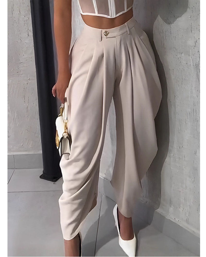 Business Casual Broek – High Waist Loose Fit met Elegante Drape en Zakken
