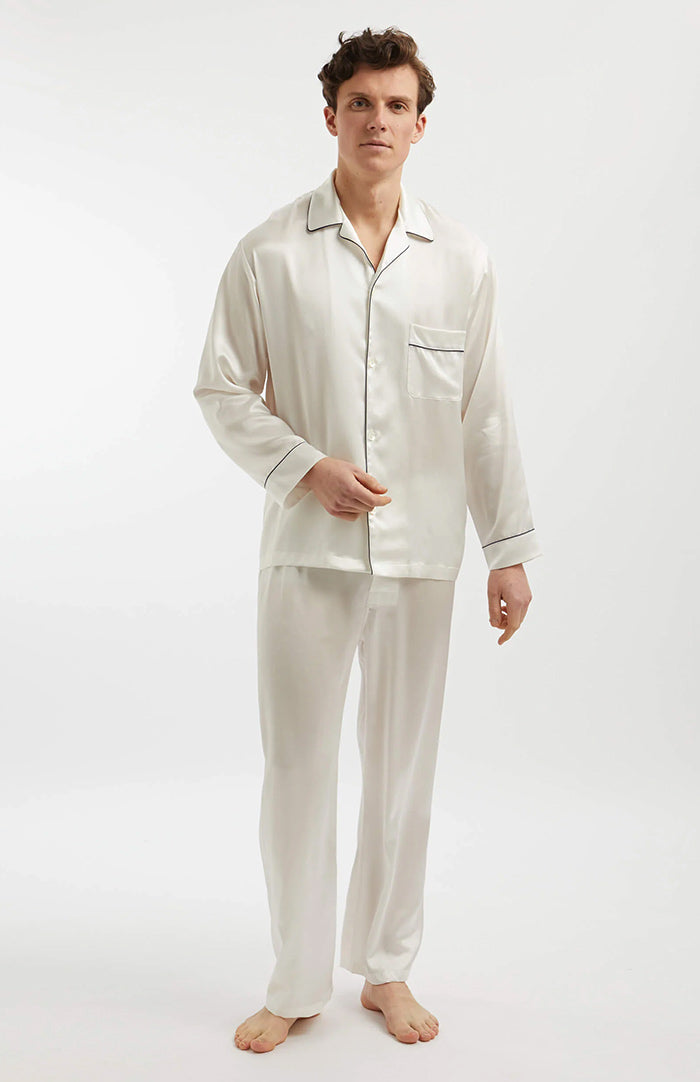 Classic White Men’s Satin Loungewear Set – Soft, Stylish & Comfortable