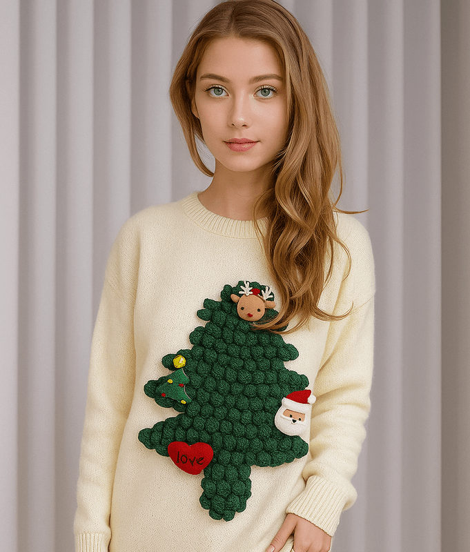 Warme Dames Kersttrui met Feestelijke Accenten – Zachte Loose Fit Kerstpull voor Dames 3