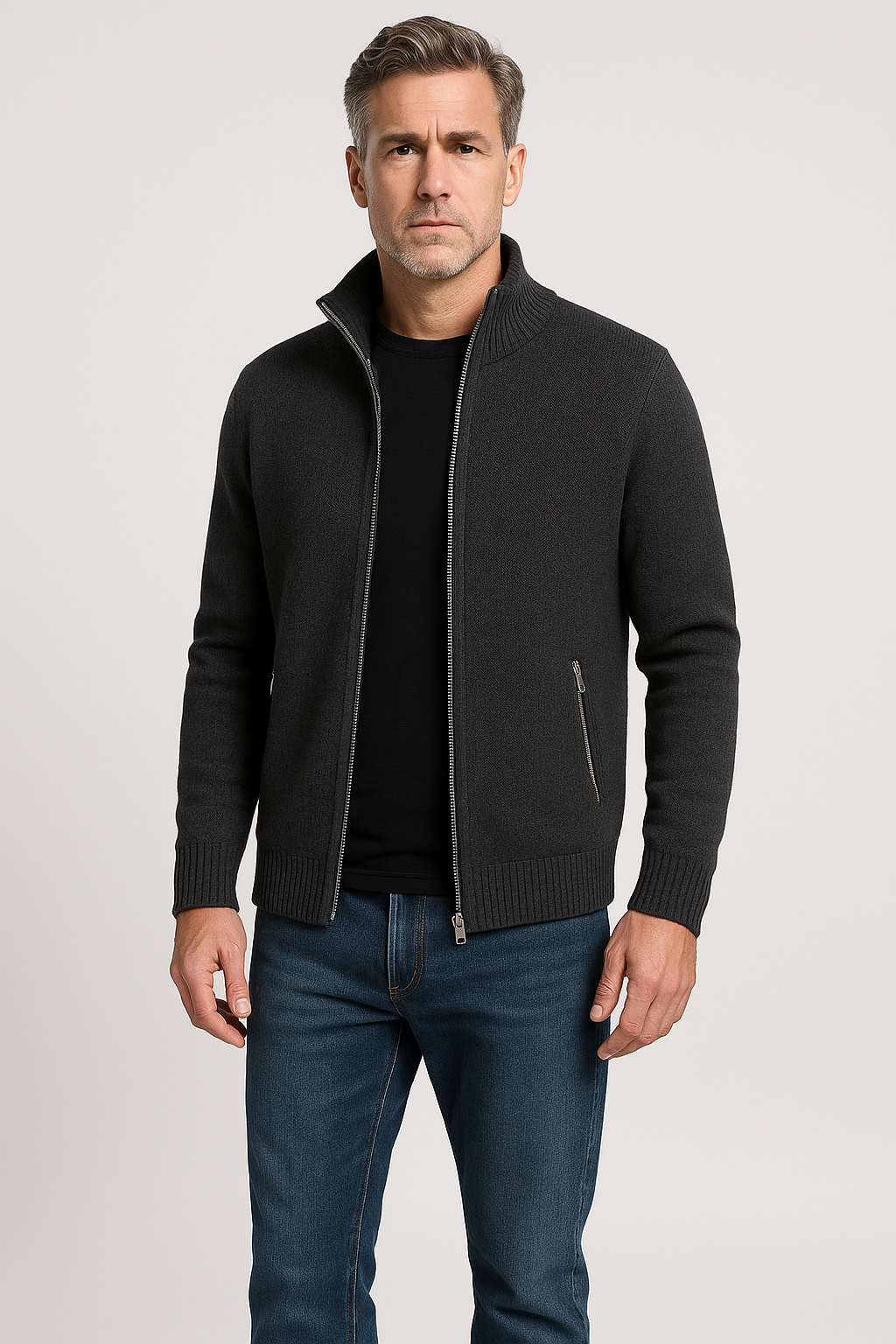 Heren Gebreid Vest met Rits – Comfortabele Lichtgewicht Trui Jas voor Casual & Kantoor