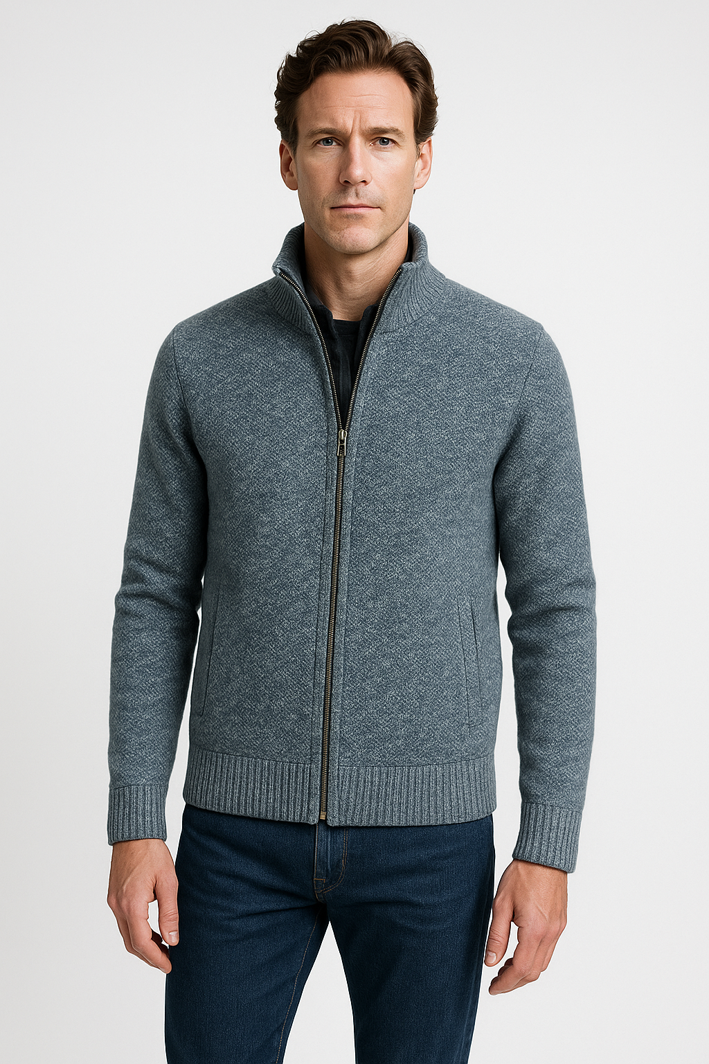 Heren Gebreid Vest met Rits – Comfortabele Lichtgewicht Trui Jas voor Casual & Kantoor