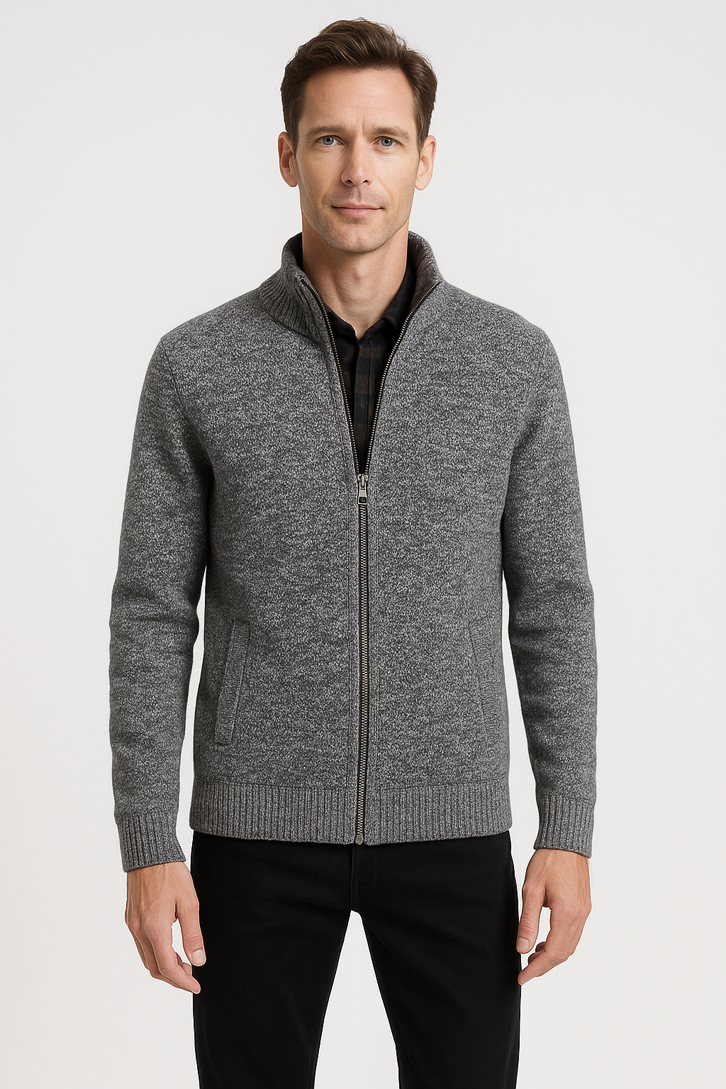 Heren Gebreid Vest met Rits – Comfortabele Lichtgewicht Trui Jas voor Casual & Kantoor