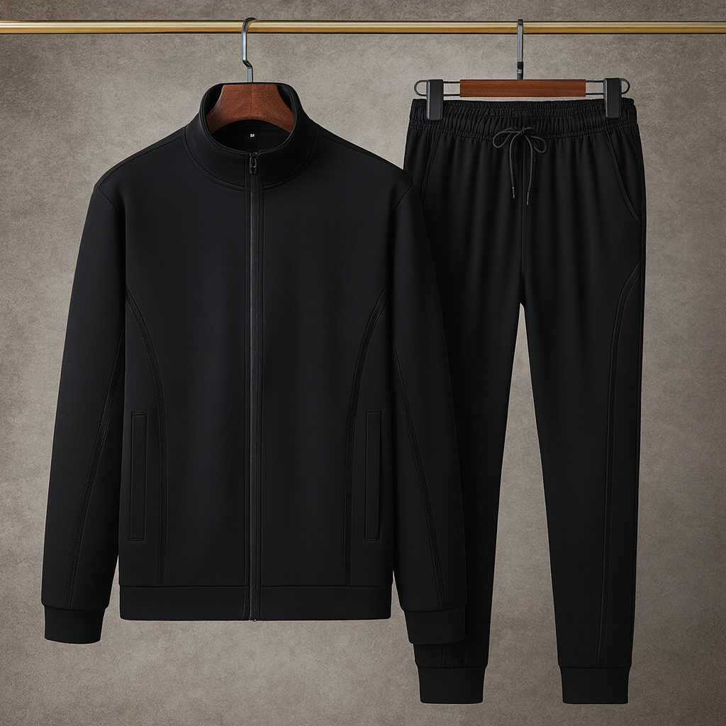 Premium Tracksuit voor Heren – Luxe Trainingspak met Contour Piping en Dubbelgebreide Performance Blend