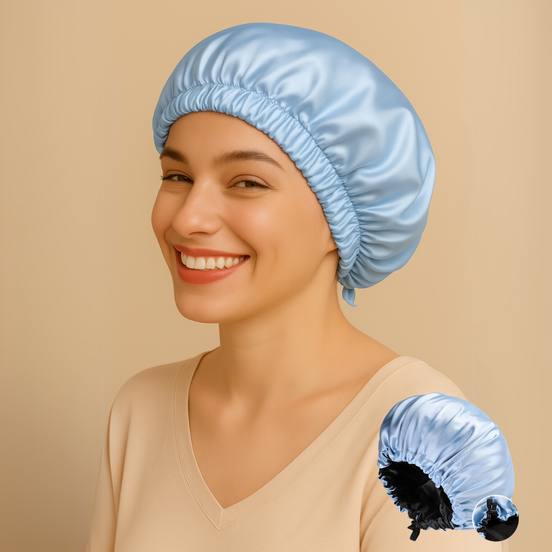 Dubbelzijdige Satijnen Slaapmuts voor Dames – Elastische Haarverzorgings- en Douchemuts met Knoopsluiting