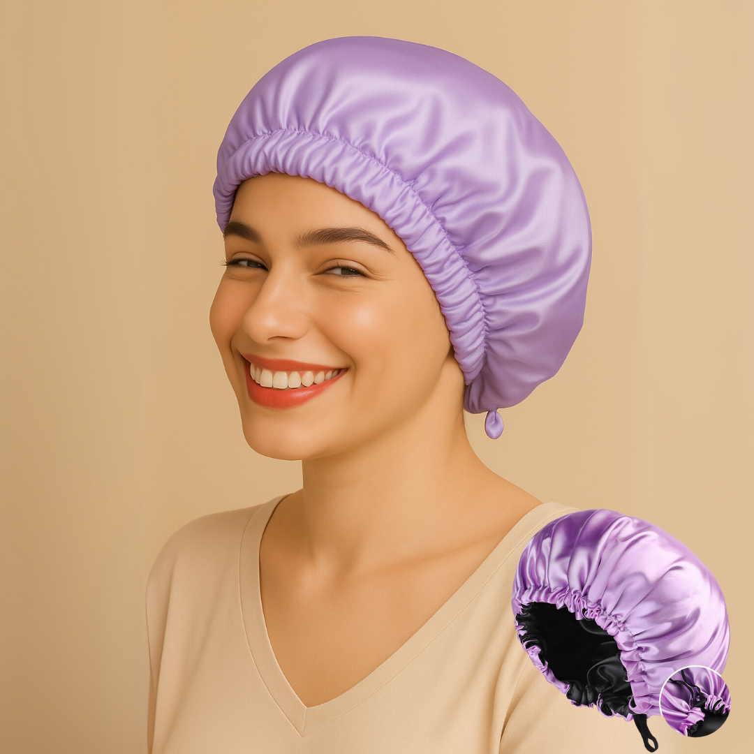 Dubbelzijdige Satijnen Slaapmuts voor Dames – Elastische Haarverzorgings- en Douchemuts met Knoopsluiting