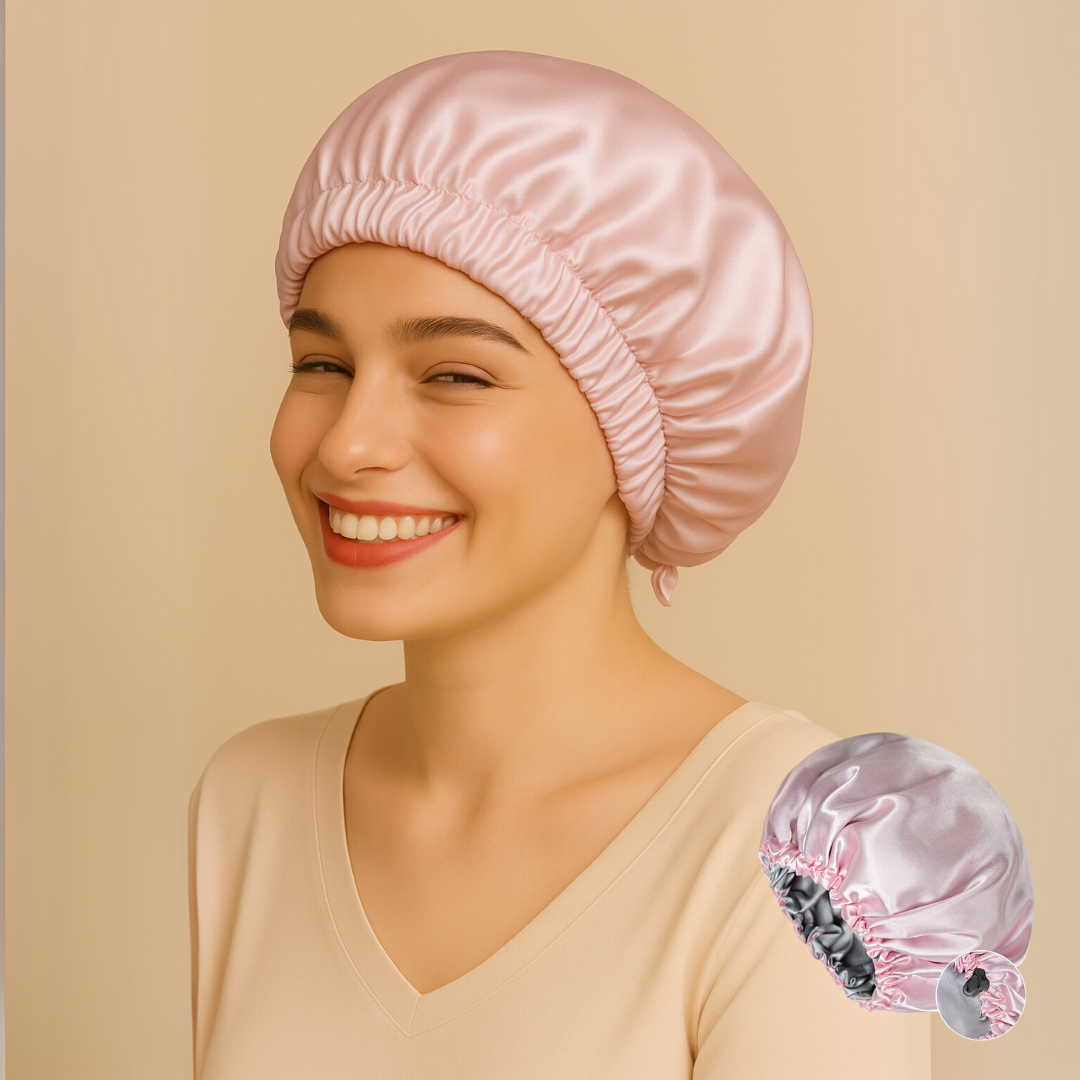 Dubbelzijdige Satijnen Slaapmuts voor Dames – Elastische Haarverzorgings- en Douchemuts met Knoopsluiting