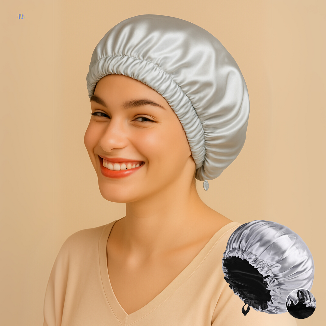 Dubbelzijdige Satijnen Slaapmuts voor Dames – Elastische Haarverzorgings- en Douchemuts met Knoopsluiting