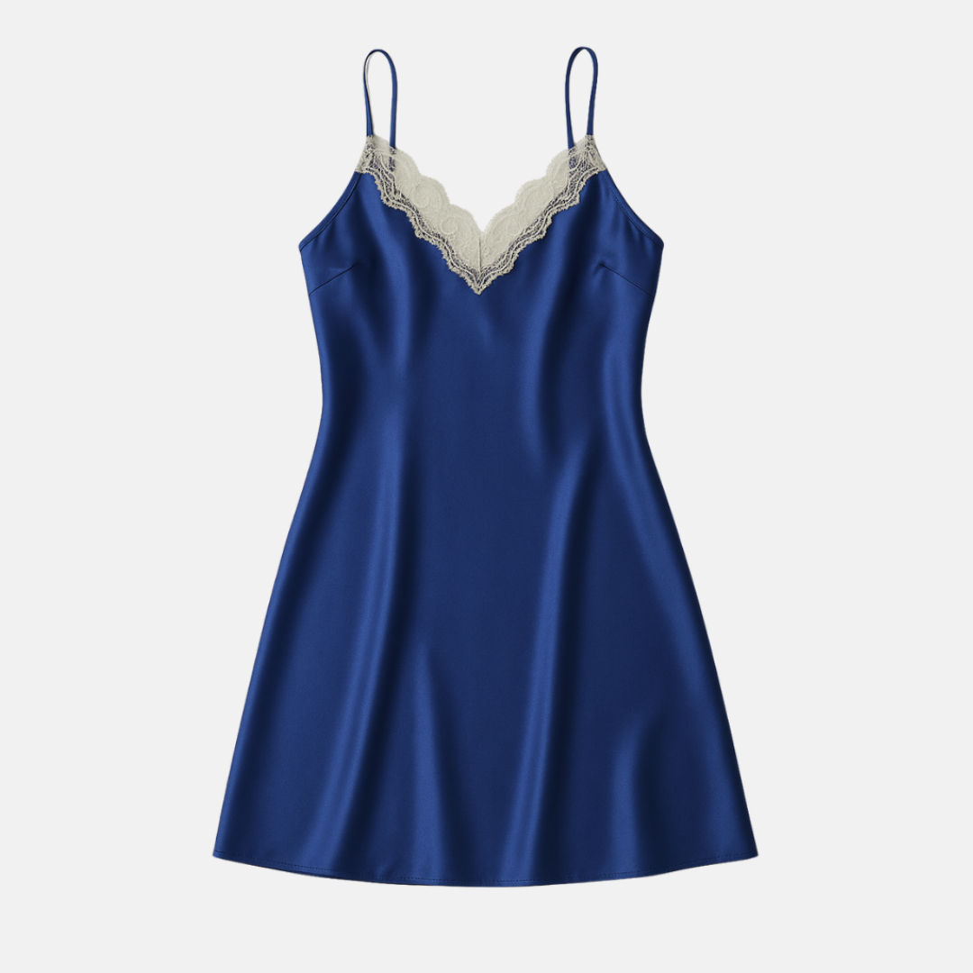 Satijnen Nachthemd met Kant voor Dames – Sexy Mouwloze Nachtkleding met Spaghettibandjes