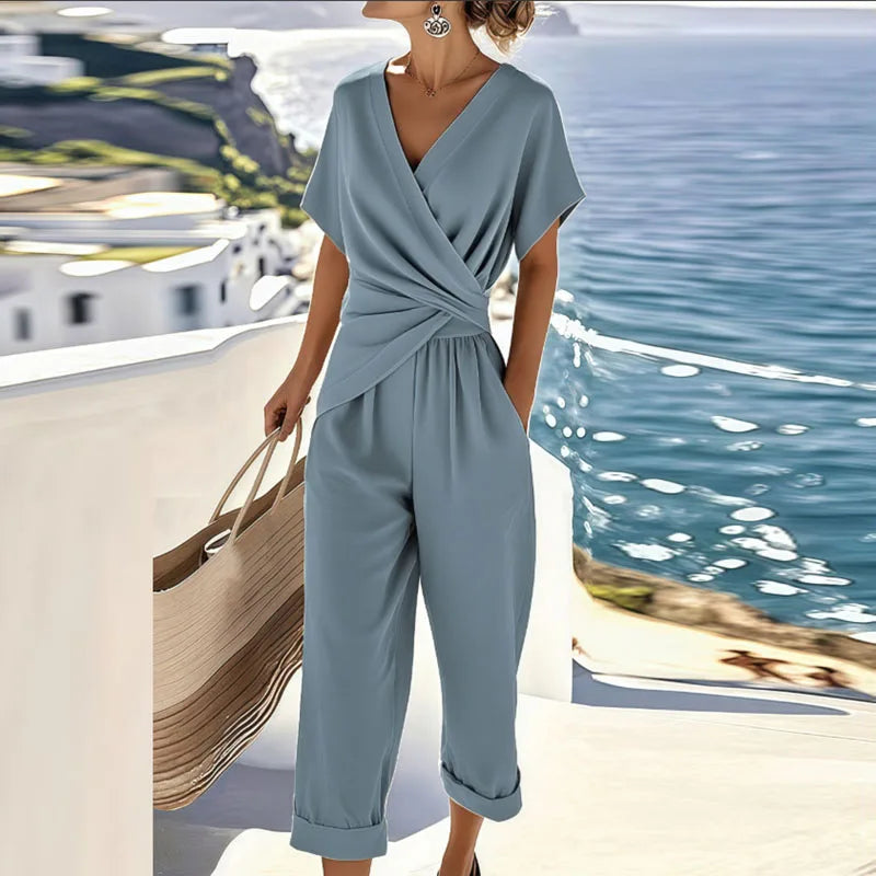 Elegant Dames Set – Comfortabel Twee-Delig Pak met Wikkelontwerp