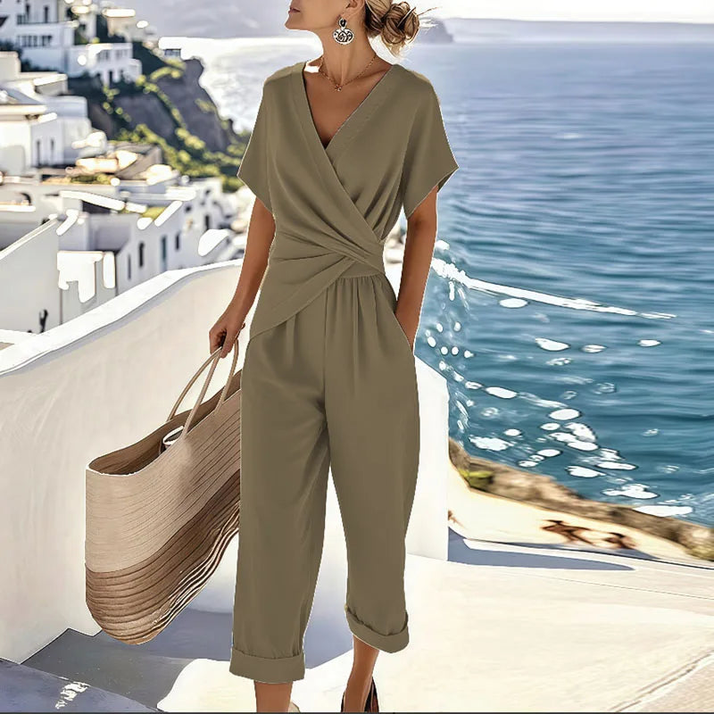 Elegant Dames Set – Comfortabel Twee-Delig Pak met Wikkelontwerp