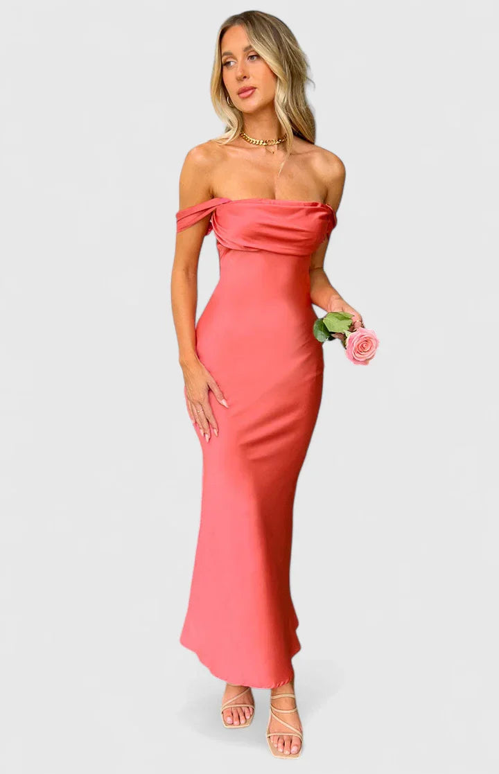 Elegante Off-Shoulder Midi Jurk – Stijlvolle Avond- en Feestjurk voor Dames