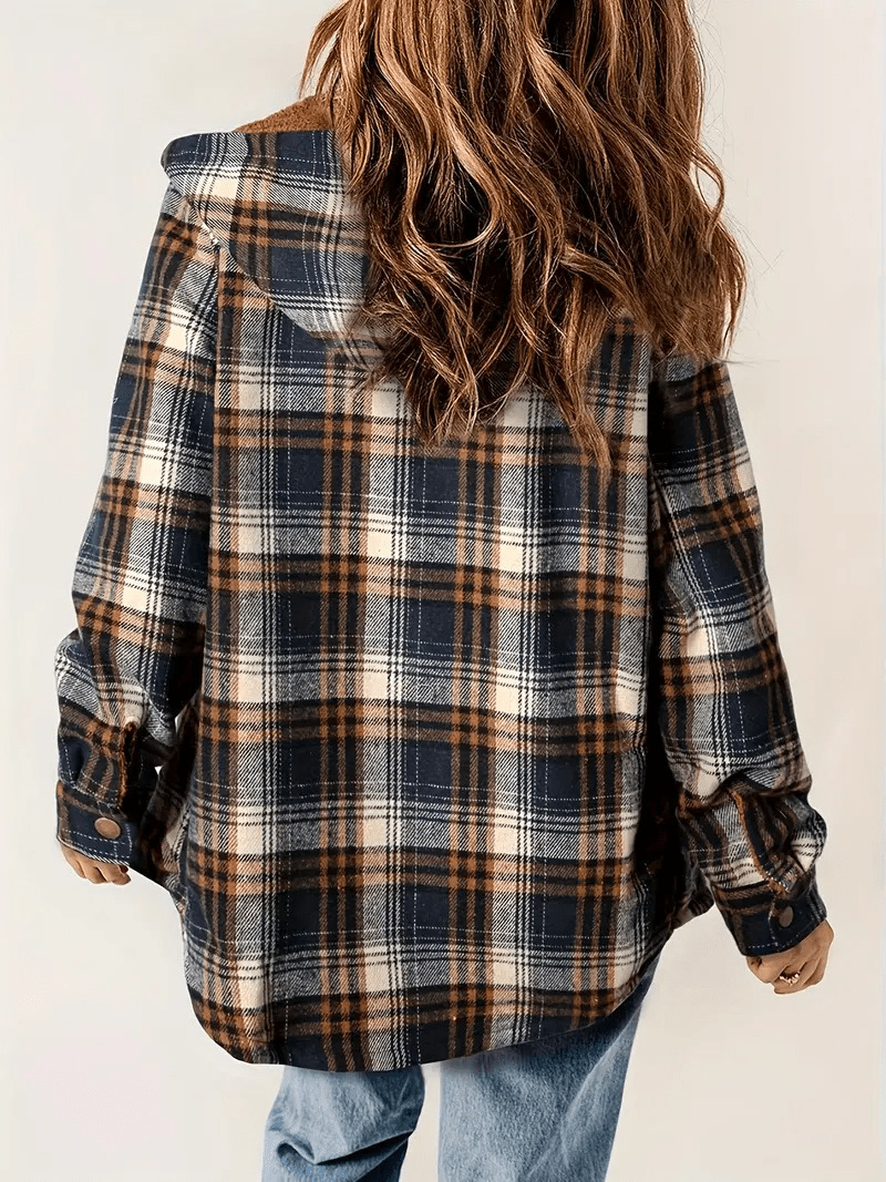 Warme Flanellen Ruiten Jas – Zachte Sherpa Gevoerde Hoodie voor Casual Koude Dagen