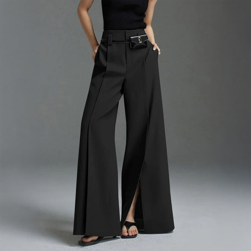 High-Waist Broek met Split aan de Voorkant – Elegante & Comfortabele Damespantalon