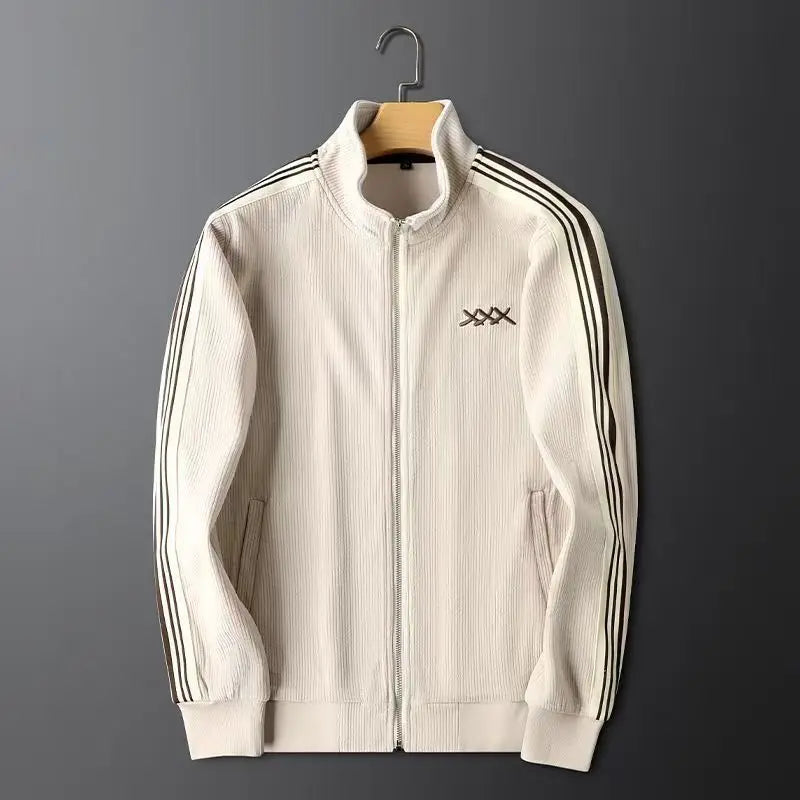 Heren Corduroy Trainingspak – Vest met Rits en Joggingbroek met Sportieve Strepen en Geborduurd Detail