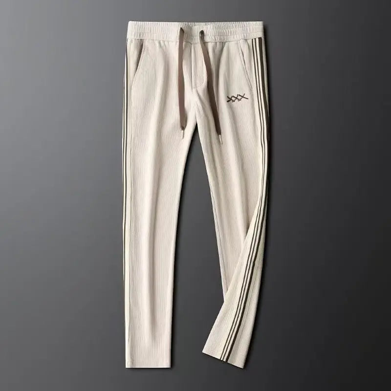 Heren Corduroy Trainingspak – Vest met Rits en Joggingbroek met Sportieve Strepen en Geborduurd Detail