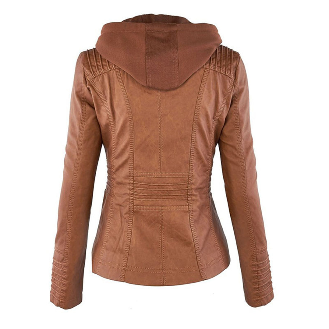 Dames Jas van Imitatieleer met Capuchon – Getailleerd, Lichtgewicht, Tussenjas