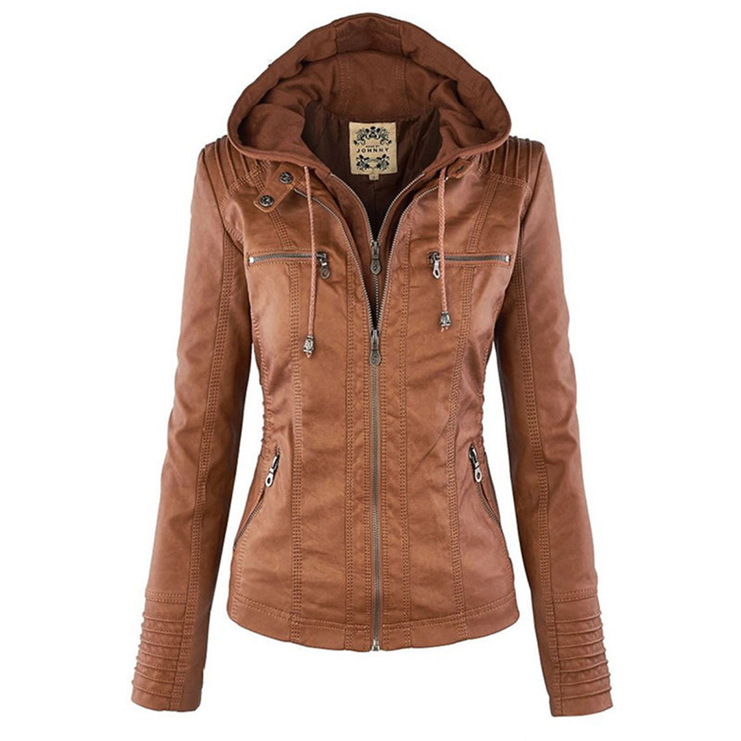 Dames Jas van Imitatieleer met Capuchon – Getailleerd, Lichtgewicht, Tussenjas