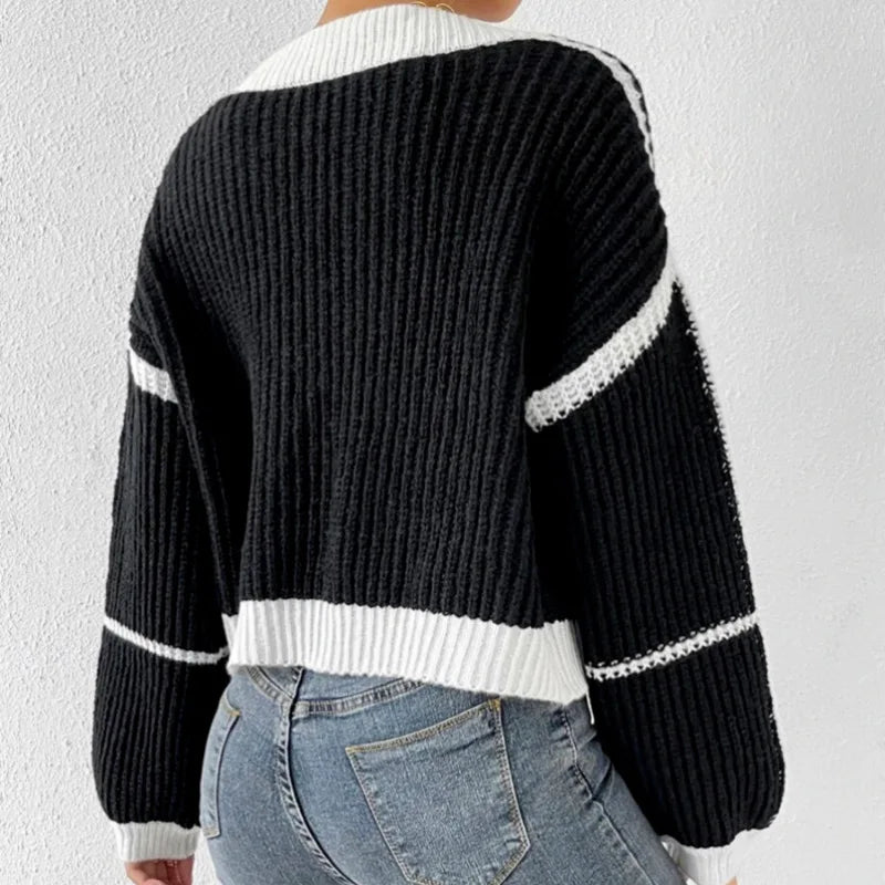 Cardigan – Zachte Gebreide Damestrui met Cropped Pasvorm & Ballonmouwen