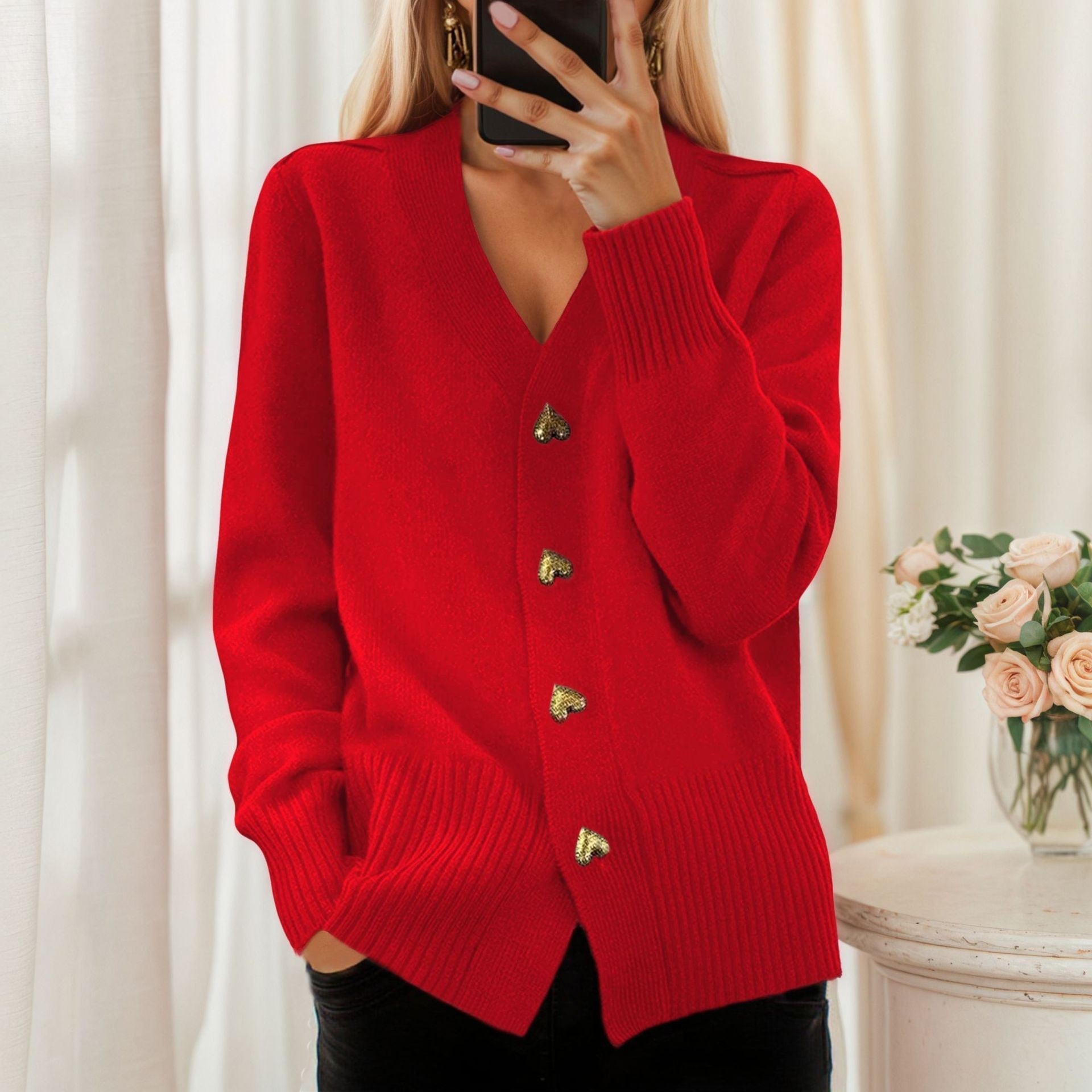Elegant Heart Button Cardigan – Dames Vest met Hartvormige Knopen | Tijdloos & Stijlvol