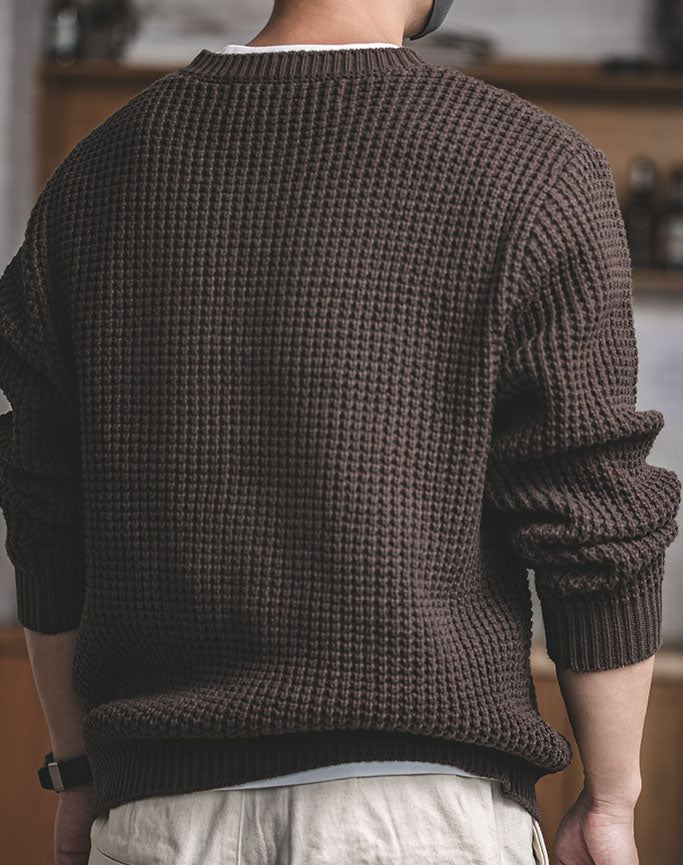 Retro Heren Wol Trui – Losse Pasvorm Ronde Hals Gebreide Pullover voor Herfst & Winter