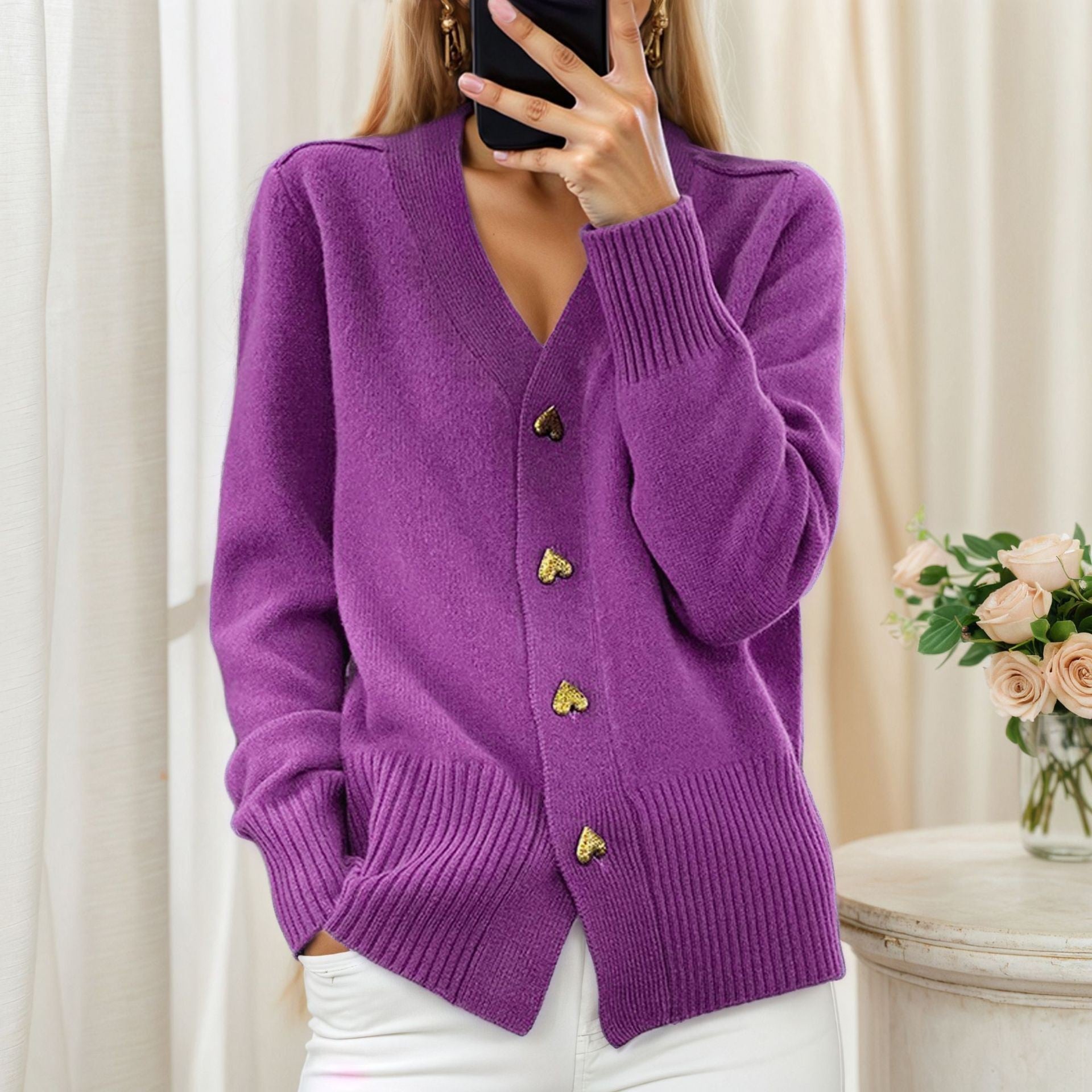 Elegant Heart Button Cardigan – Dames Vest met Hartvormige Knopen | Tijdloos & Stijlvol