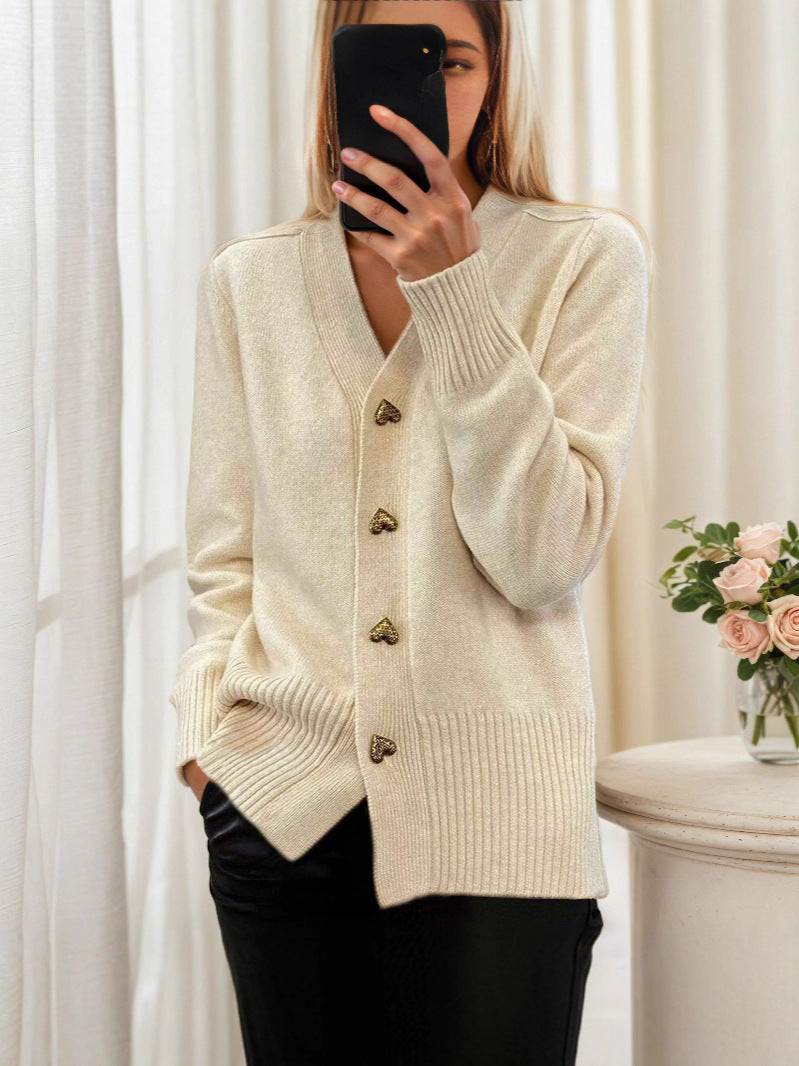 Elegant Heart Button Cardigan – Dames Vest met Hartvormige Knopen | Tijdloos & Stijlvol