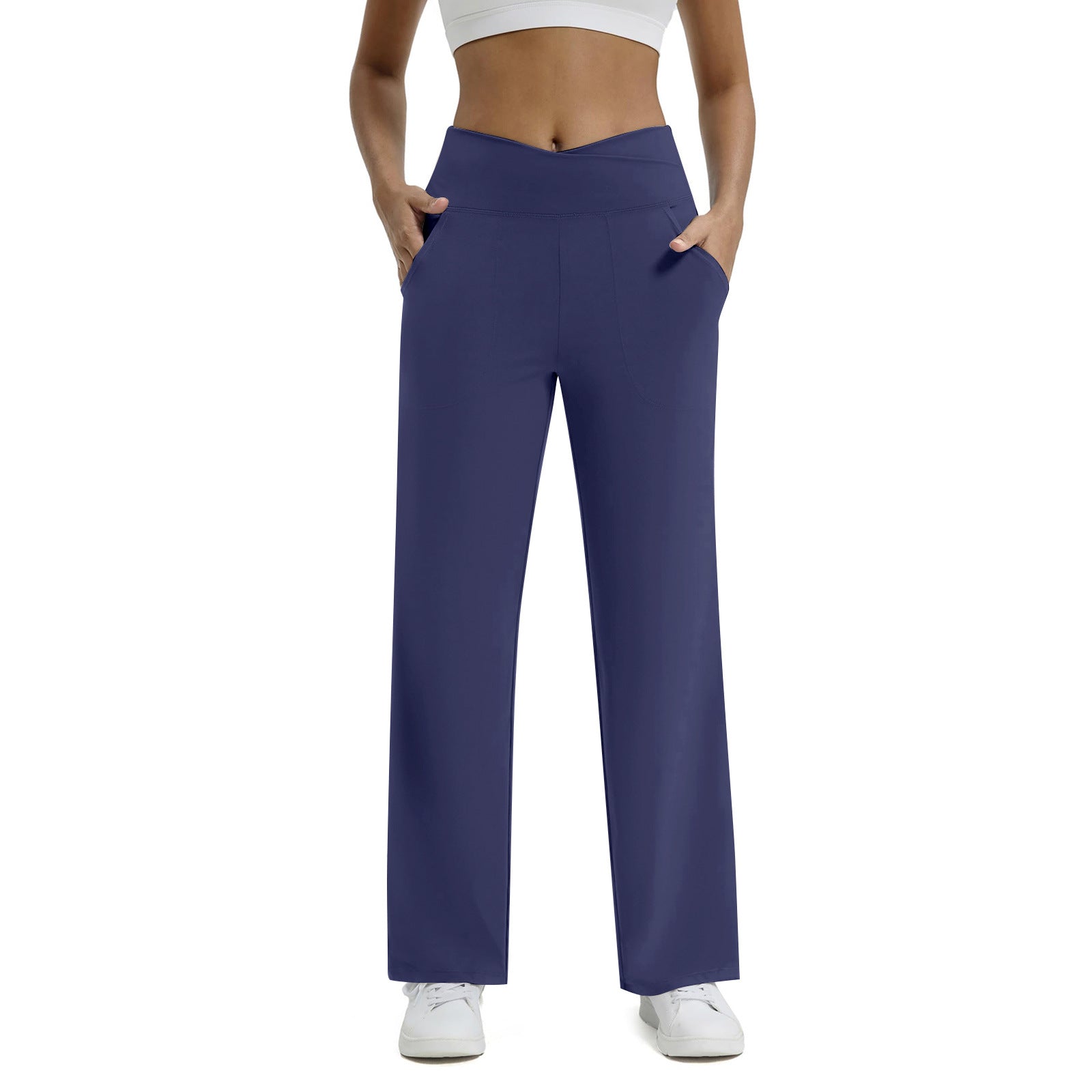 Hoge Taille Wijde Pijpen Broek met Zakken – Comfortabele Allround Broek voor Werk, Yoga en Vrijetijd