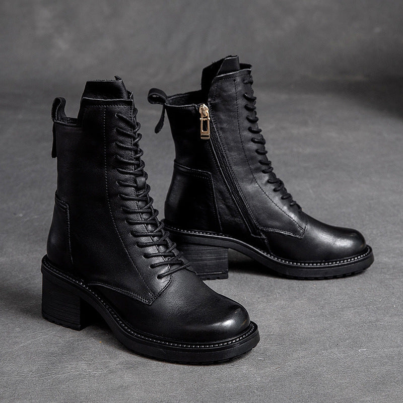 Retro Leren Rits Wedge Boots – Dames Laarzen met Hoge Hak & Comfortabele Pasvorm