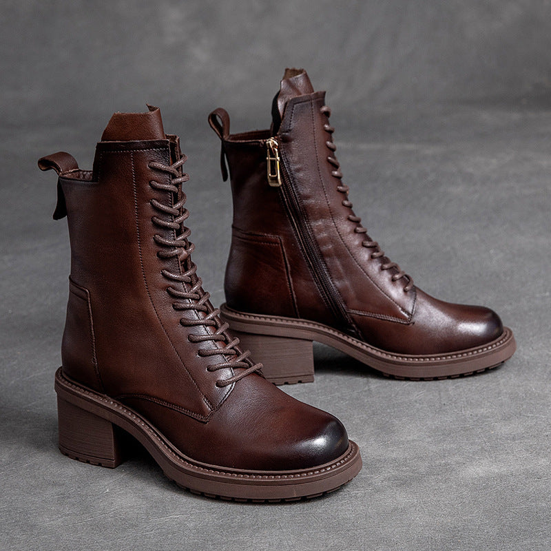 Retro Leren Rits Wedge Boots – Dames Laarzen met Hoge Hak & Comfortabele Pasvorm