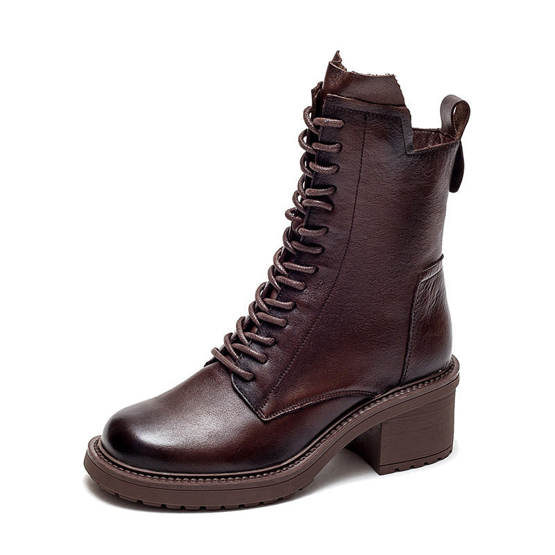 Retro Leren Rits Wedge Boots – Dames Laarzen met Hoge Hak & Comfortabele Pasvorm
