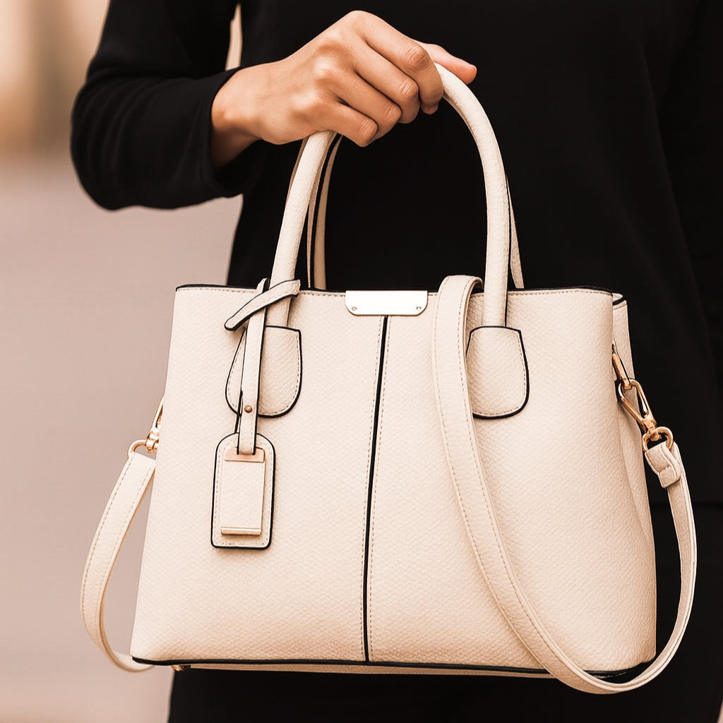 Dames Handtas – Luxe Leren Textuur, Ruim & Stijlvol met Schouderriem