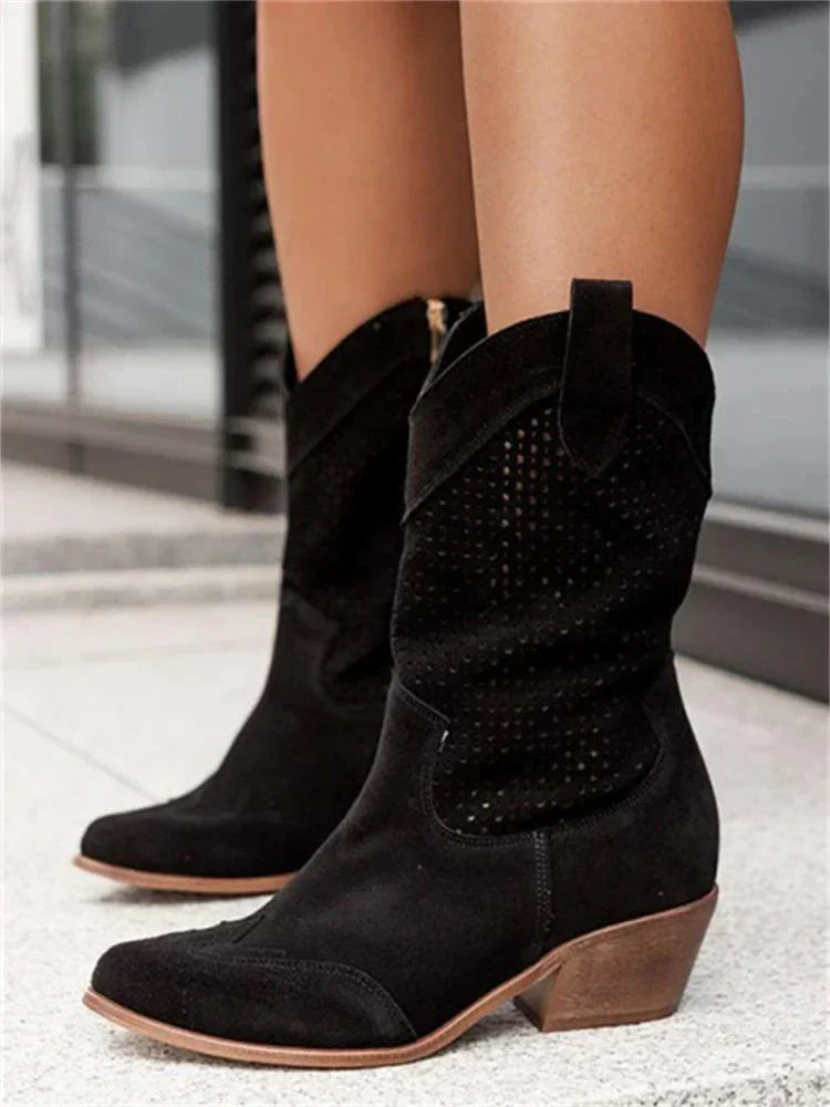 Western Enkellaarzen Dames – Pointed Toe & Blokhak | Stijlvolle Mid-Calf Cowboy Boots