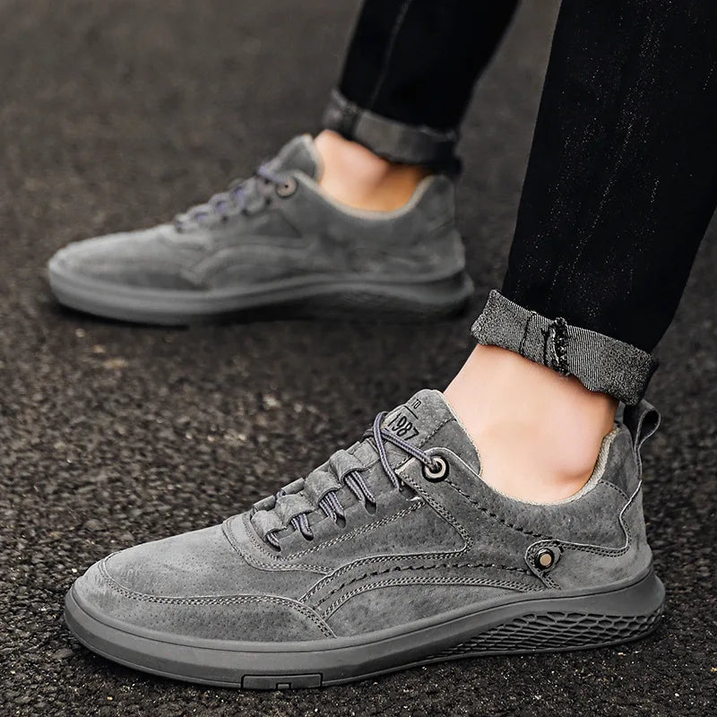 Heren Suède Leren Sneakers – Casual Ademend Schoenen met Comfortabele Zool en Duurzame Loopzool