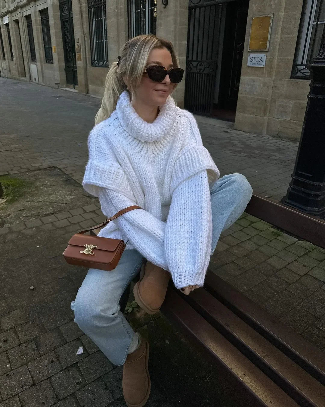 Handgemaakt Oversized Coltrui | Duurzame Zware Gebreide Poncho Stijl Trui