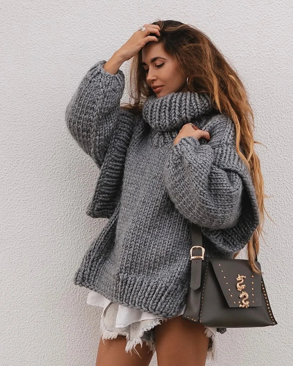 Handgemaakt Oversized Coltrui | Duurzame Zware Gebreide Poncho Stijl Trui