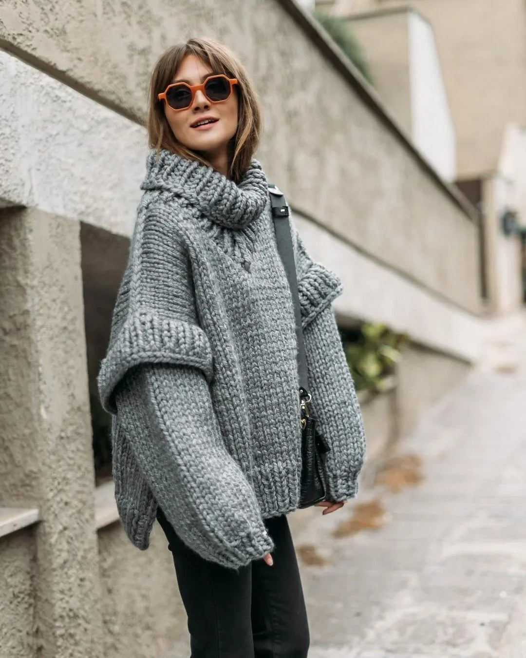 Handgemaakt Oversized Coltrui | Duurzame Zware Gebreide Poncho Stijl Trui