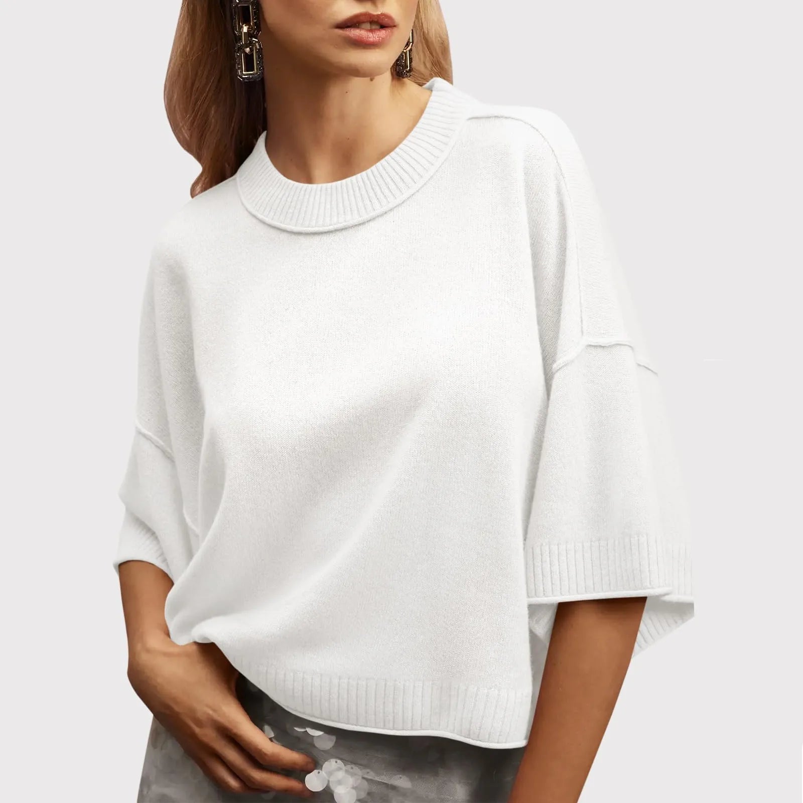 Dames Casual Oversized Korte Mouw Gebreide Top – Losse Pasvorm Ronde Hals Trui Blouse