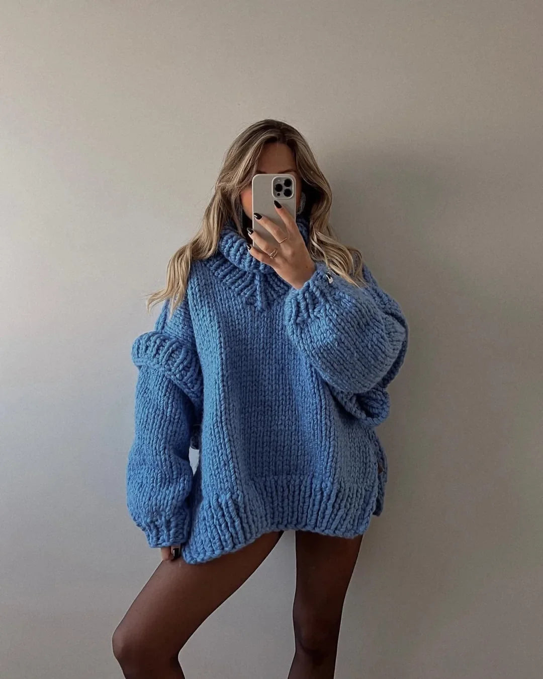 Handgemaakt Oversized Coltrui | Duurzame Zware Gebreide Poncho Stijl Trui