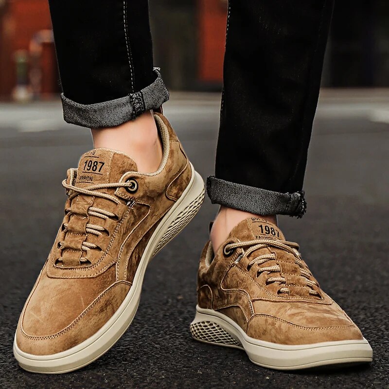 Heren Suède Leren Sneakers – Casual Ademend Schoenen met Comfortabele Zool en Duurzame Loopzool