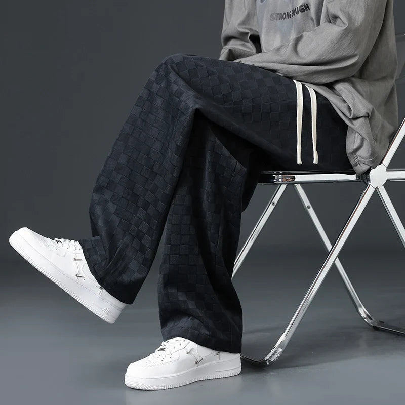 Geruite Corduroy Wijde Pijpen Joggingbroek – Zacht & Stijlvol Comfort