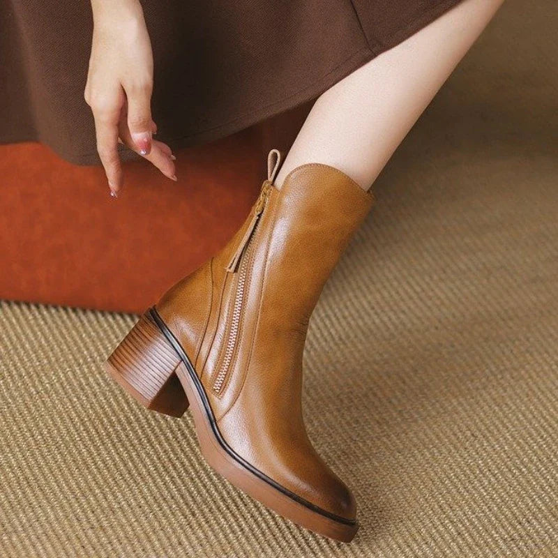 Enkellaarsjes Dames – Premium Leren Laarsjes met Comfortabele Hak & Antislipzool
