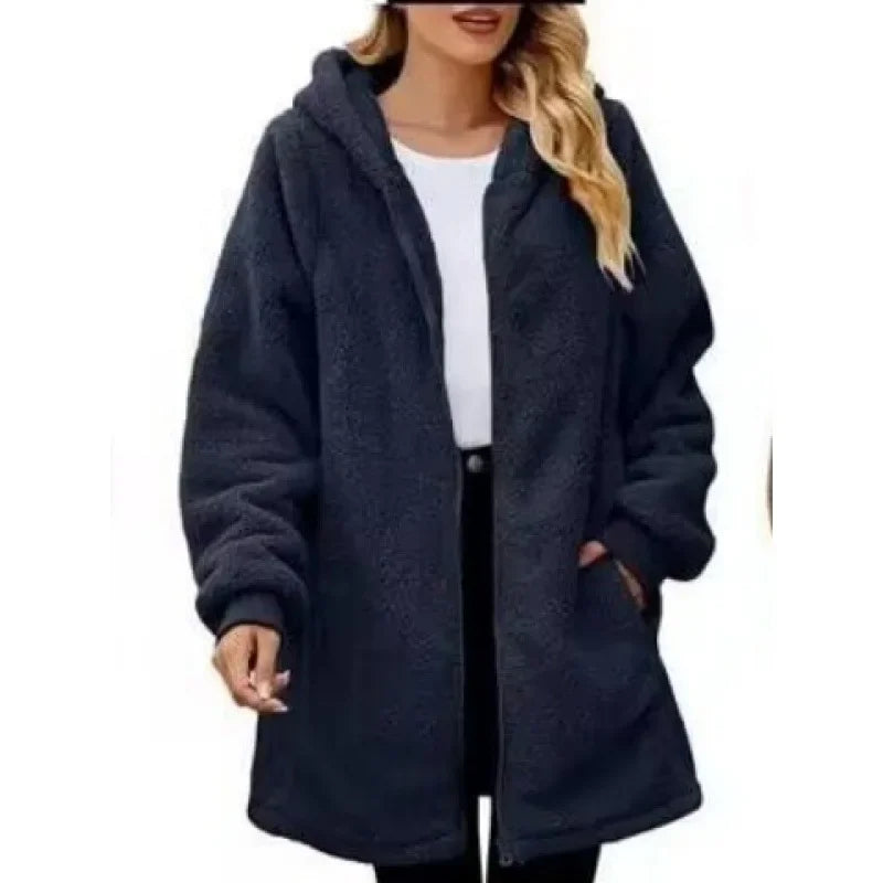 Dames Sherpa Fleece Hoodie Jas | Zachte Oversized Winterjas met Zakken