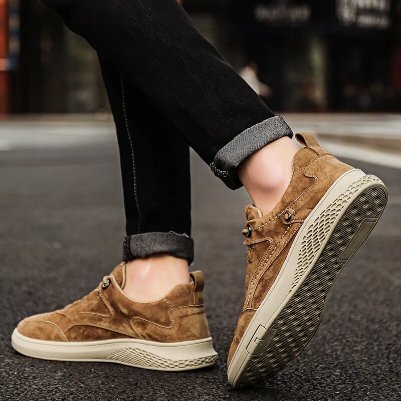 Heren Suède Leren Sneakers – Casual Ademend Schoenen met Comfortabele Zool en Duurzame Loopzool