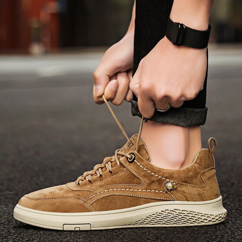 Heren Suède Leren Sneakers – Casual Ademend Schoenen met Comfortabele Zool en Duurzame Loopzool